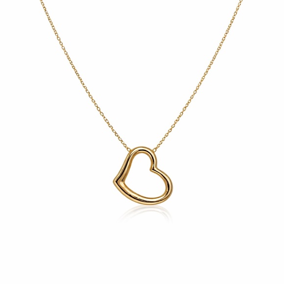 10K Gold Open Heart Necklace 18” Dainty Minimalist - Picture 2 of 4